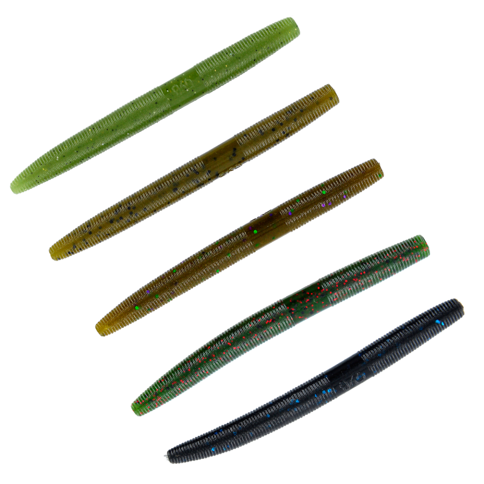 Gary Yamamoto Custom Baits 5 inch Senko, Green Pumpkin with Large Black Flakes, Size: 5